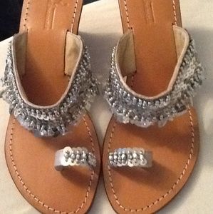 Imported Silver Sequin Toe Ring Wedge Sandals